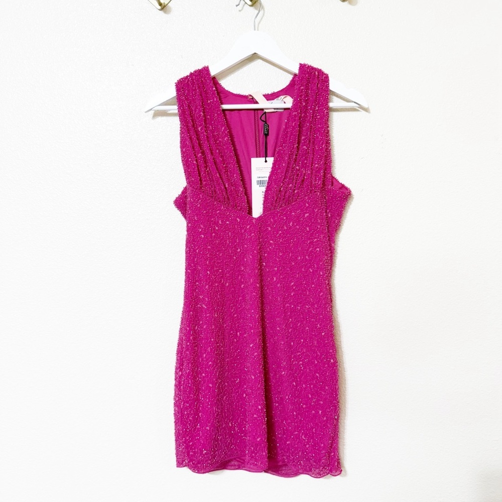 NWT Oh Polly Cassis Fully Beaded Embellished Plunge Neck Mini Dress in Pink US 8 - Picture 6 of 12